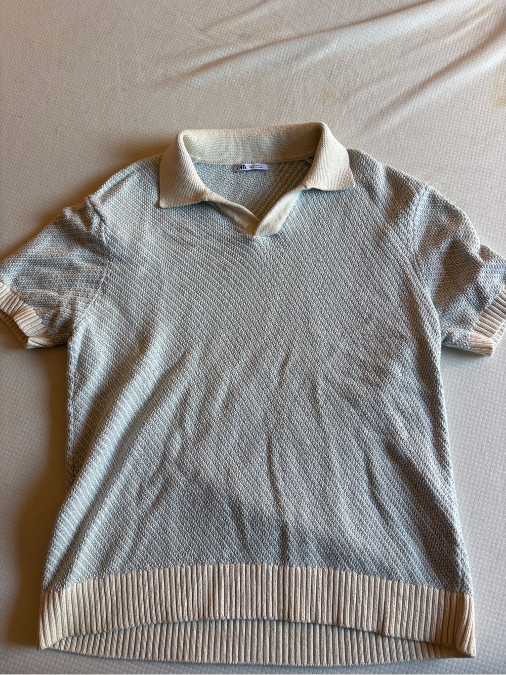 Zara Light Blue Knit Polo with Cream Trim